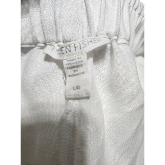 Eileen Fisher Organic Linen Wide Leg Cropped Pants Size Large White Pockets - Picture 6 of 7